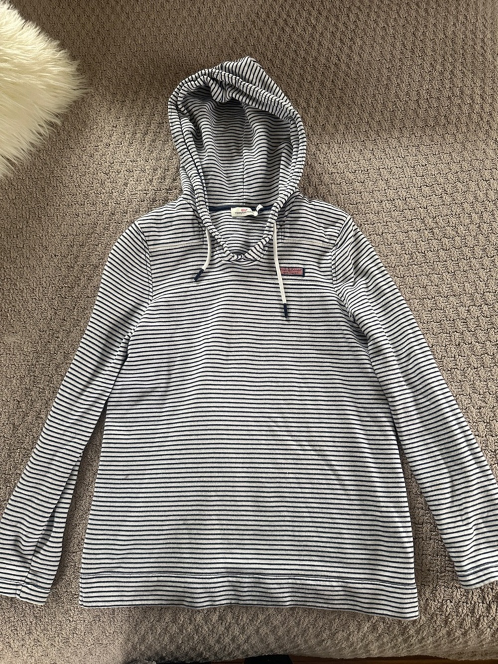 Vineyard Vines White & Navy Striped Hoodie Sweatshirt
